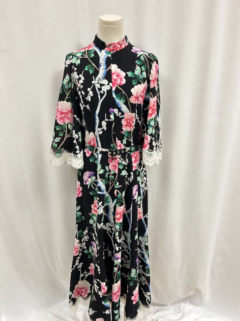 Andrew Gn Black Floral Belted Maxi Dress