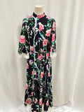 Andrew Gn Black Floral Belted Maxi Dress