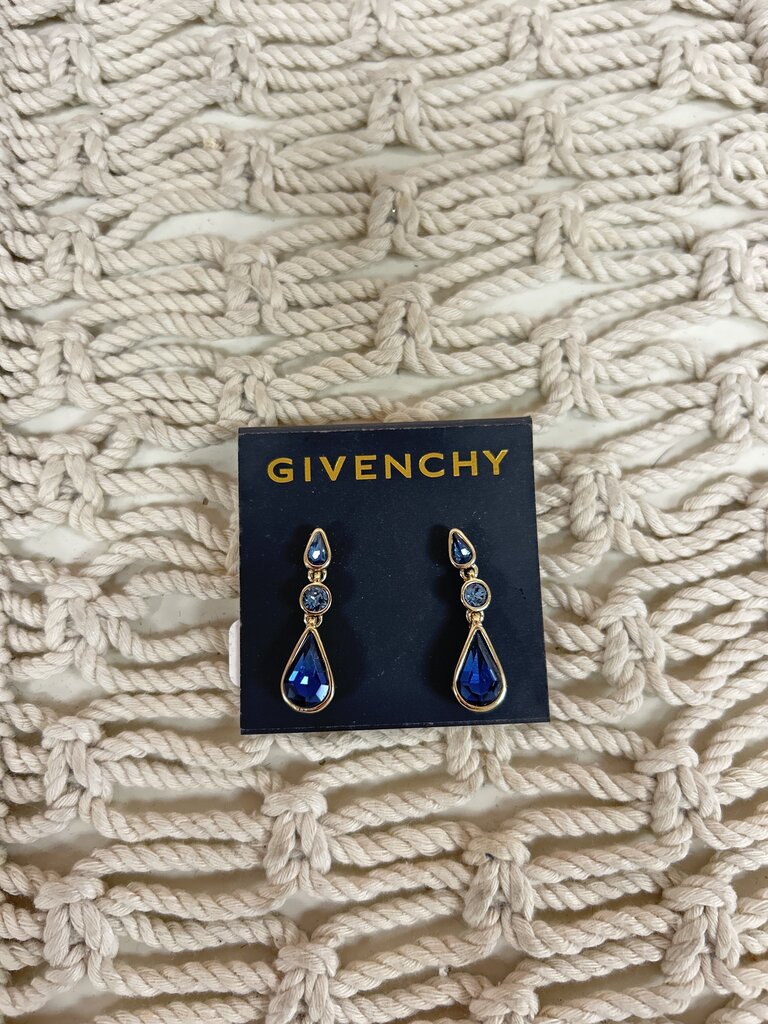 Givenchy Crystal Blue Double Drop Earrings