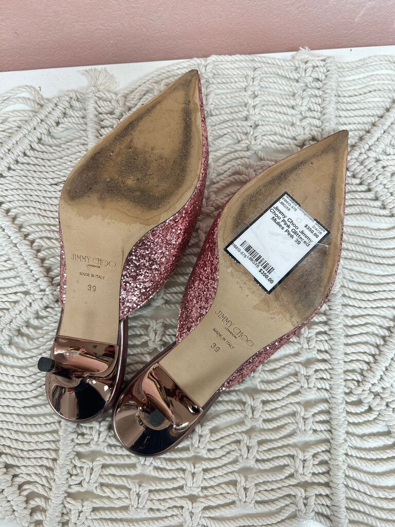 Jimmy Choo Pink Glittered Mulies
