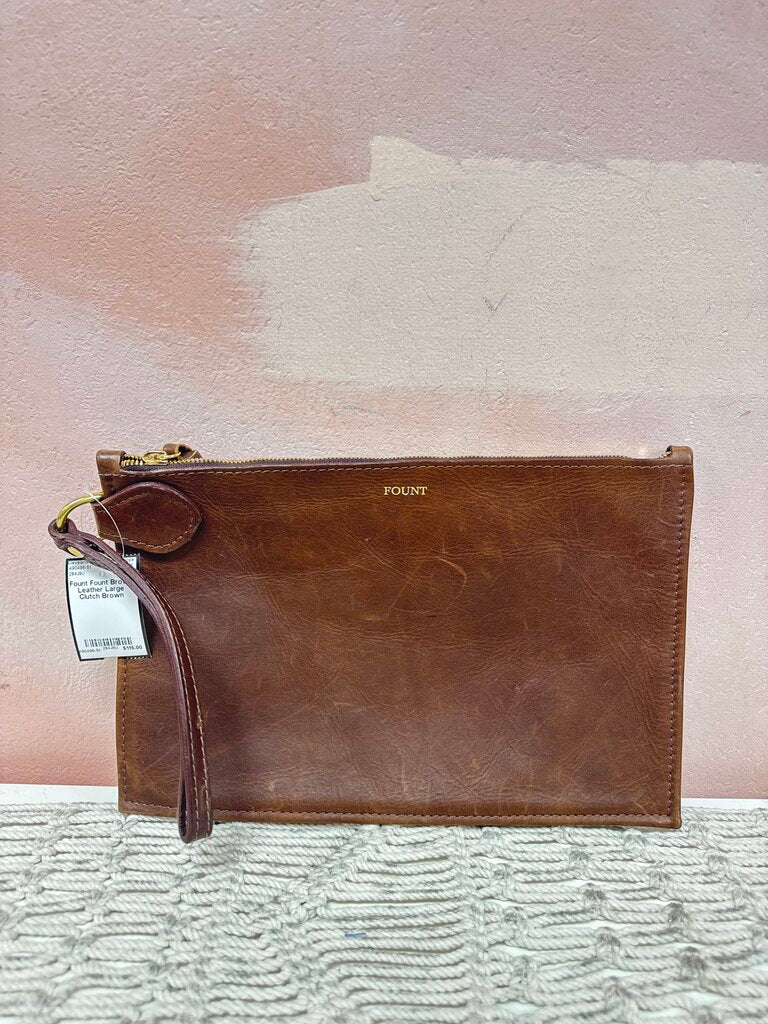 Fount Brown Leather Large Clutch