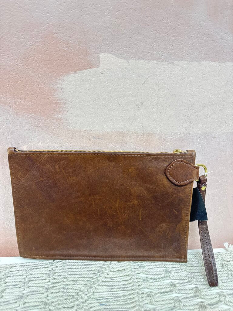 Fount Brown Leather Large Clutch