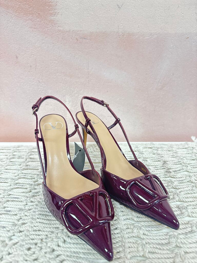Valentino Wine Patent Logo Slingback Heels