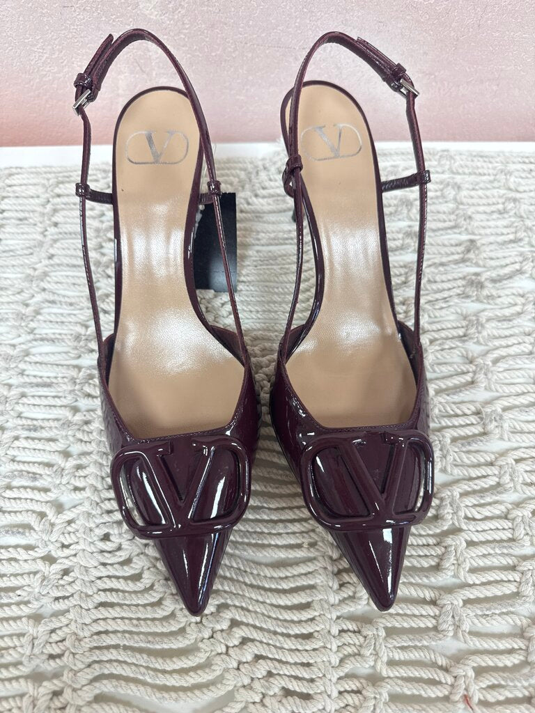 Valentino Wine Patent Logo Slingback Heels