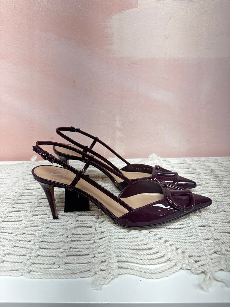 Valentino Wine Patent Logo Slingback Heels