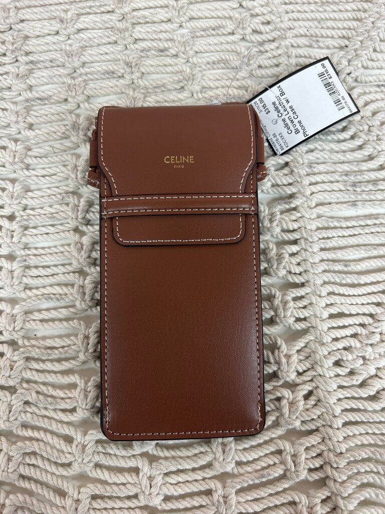 Celine Brown Leather Phone Case w/ Box