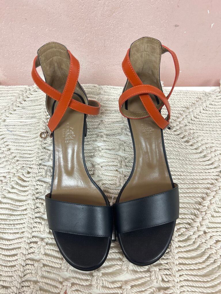 Hermes Black and Orange Leather Manege Sandal NWT w/Box