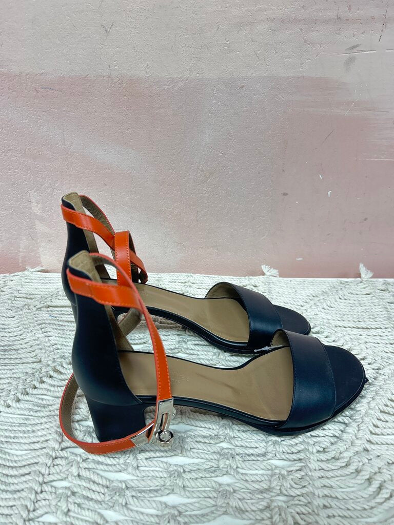 Hermes Black and Orange Leather Manege Sandal NWT w/Box
