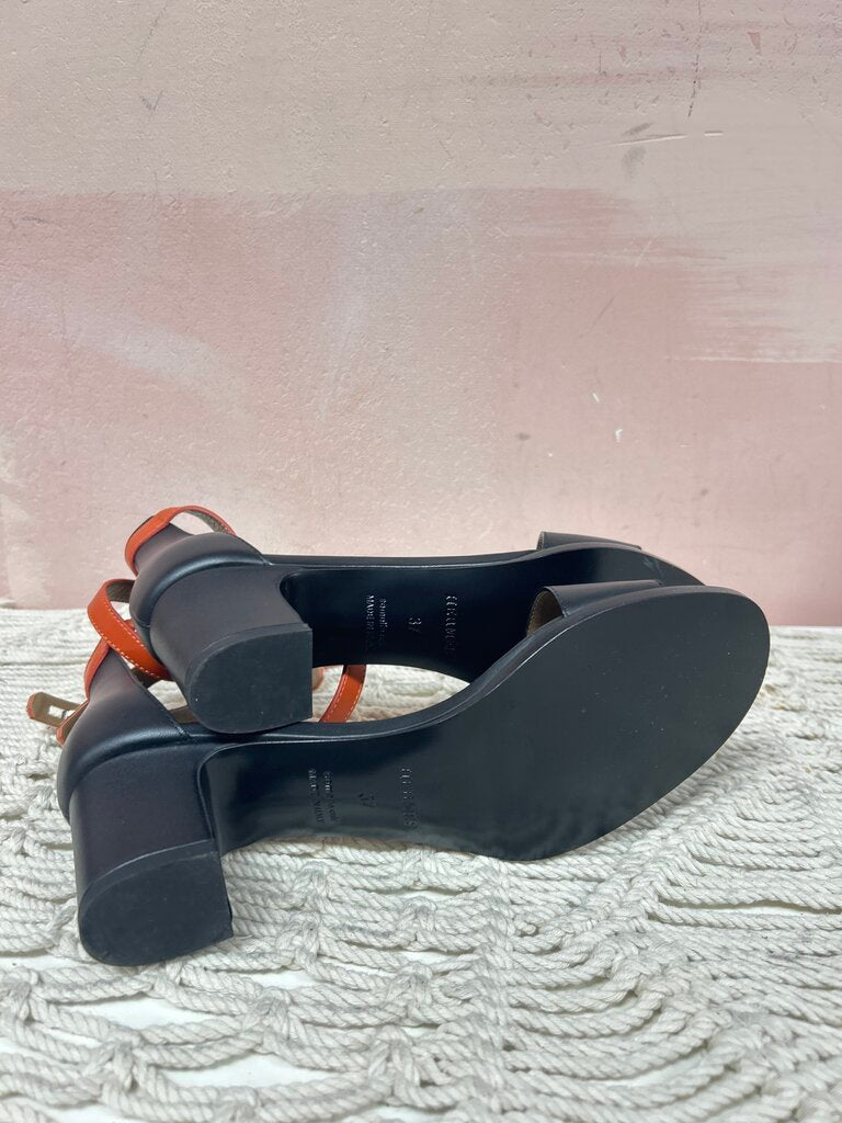 Hermes Black and Orange Leather Manege Sandal NWT w/Box