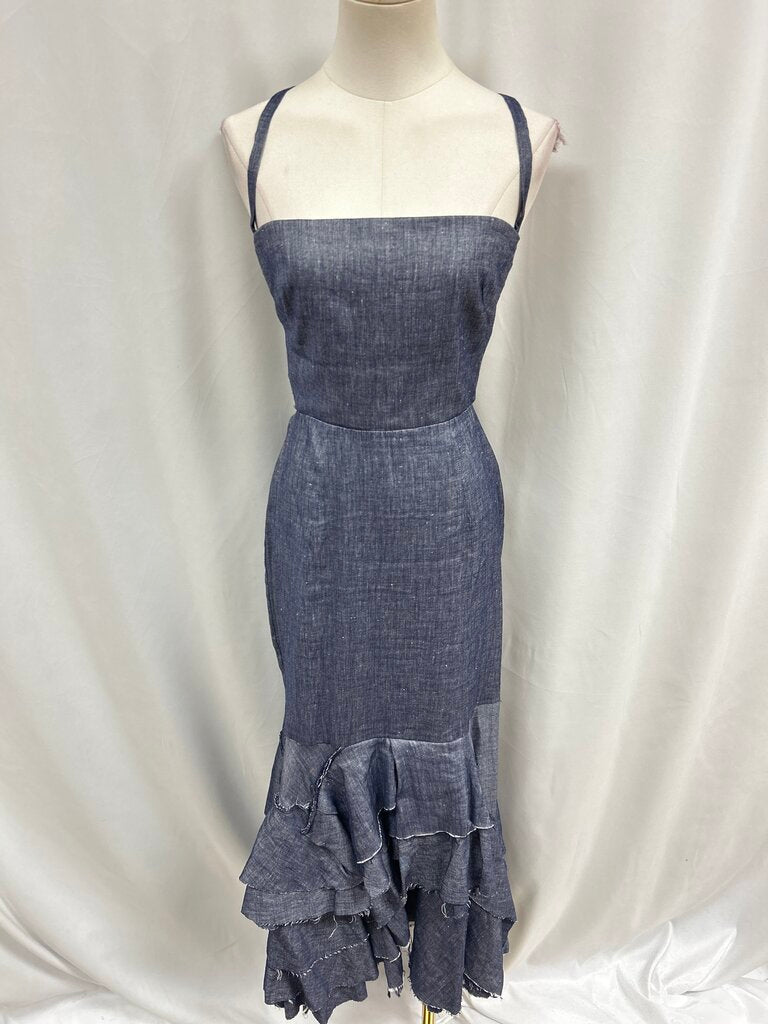 Milly Blue Denim Lace Up Back Dress