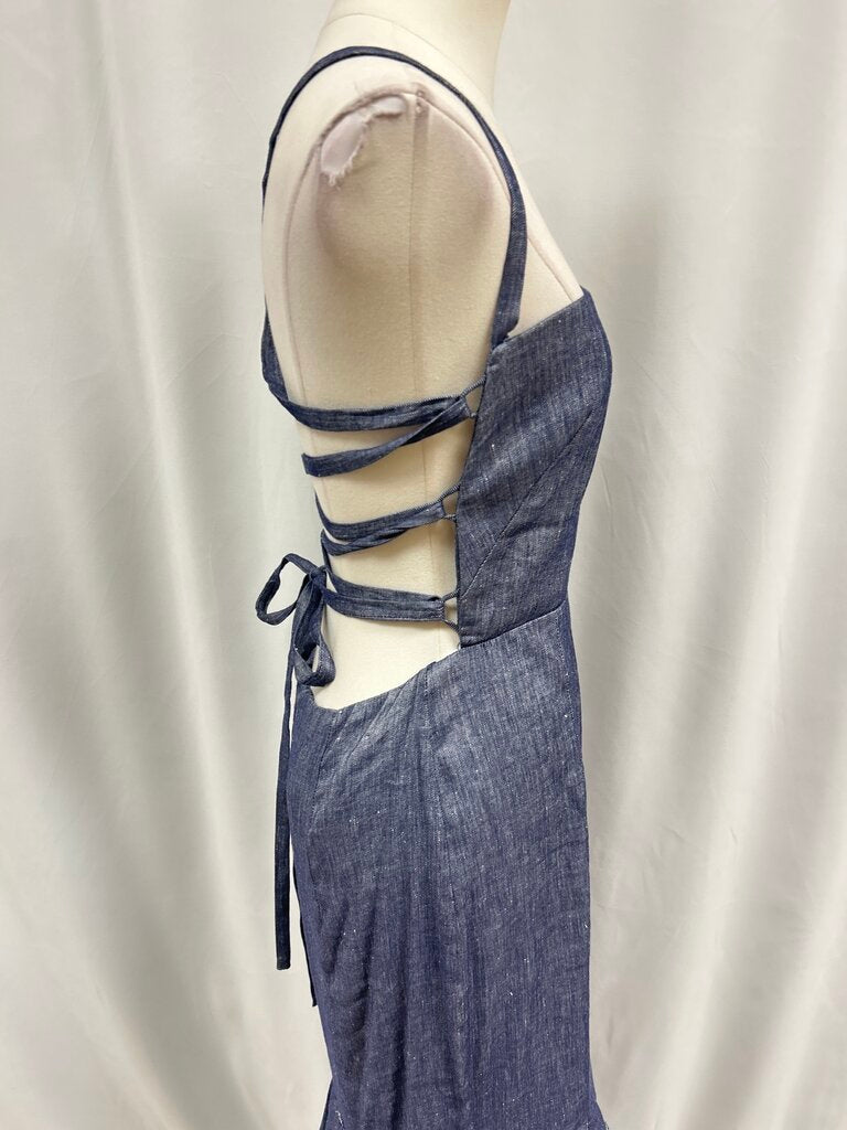Milly Blue Denim Lace Up Back Dress