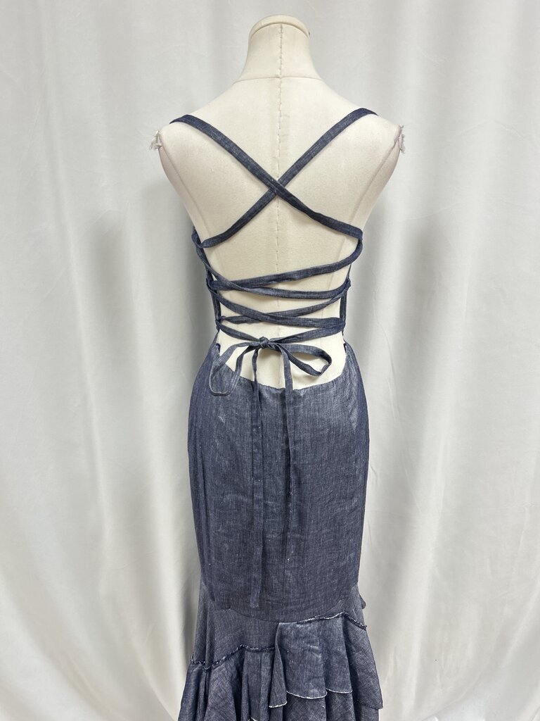 Milly Blue Denim Lace Up Back Dress