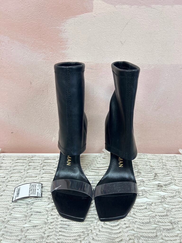 Stuart Weitzman Black Open Toe Boot Heel