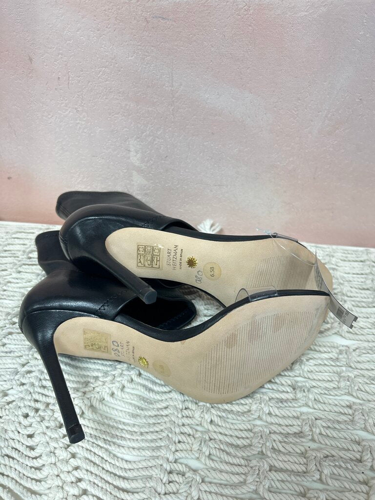 Stuart Weitzman Black Open Toe Boot Heel
