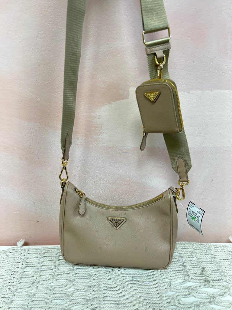 Prada Tan Re Edition Mini Leather Shoulder Bag w/Box (Orig $2750)