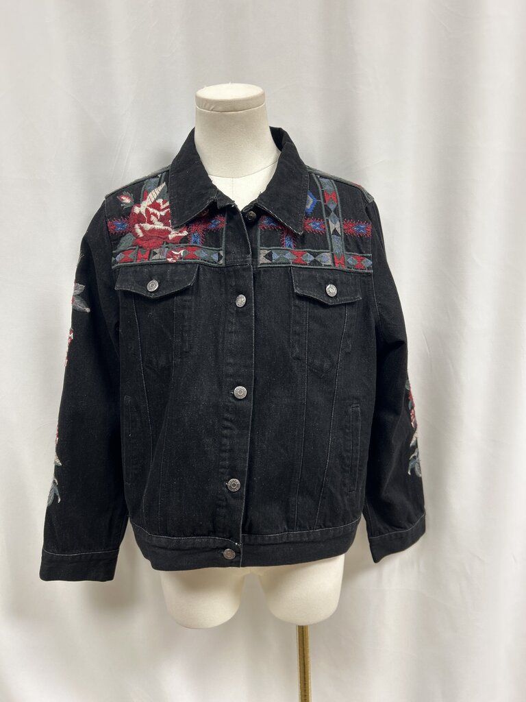 Johnny Was Black Embroidered Denim Jacket