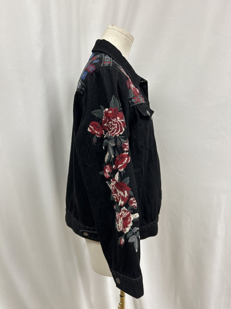 Johnny Was Black Embroidered Denim Jacket