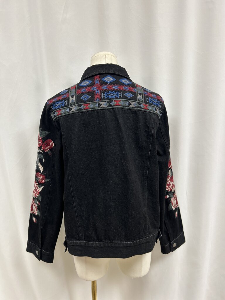 Johnny Was Black Embroidered Denim Jacket
