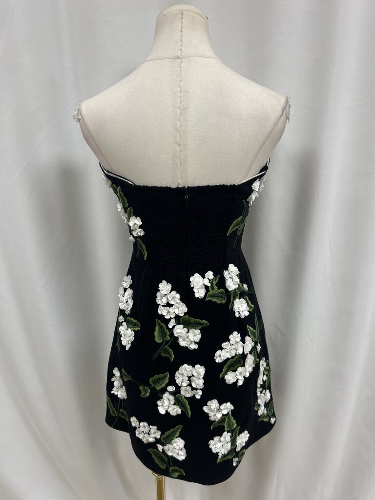 Alice + Olivia Black Floral Applique Strapless Dress NWT