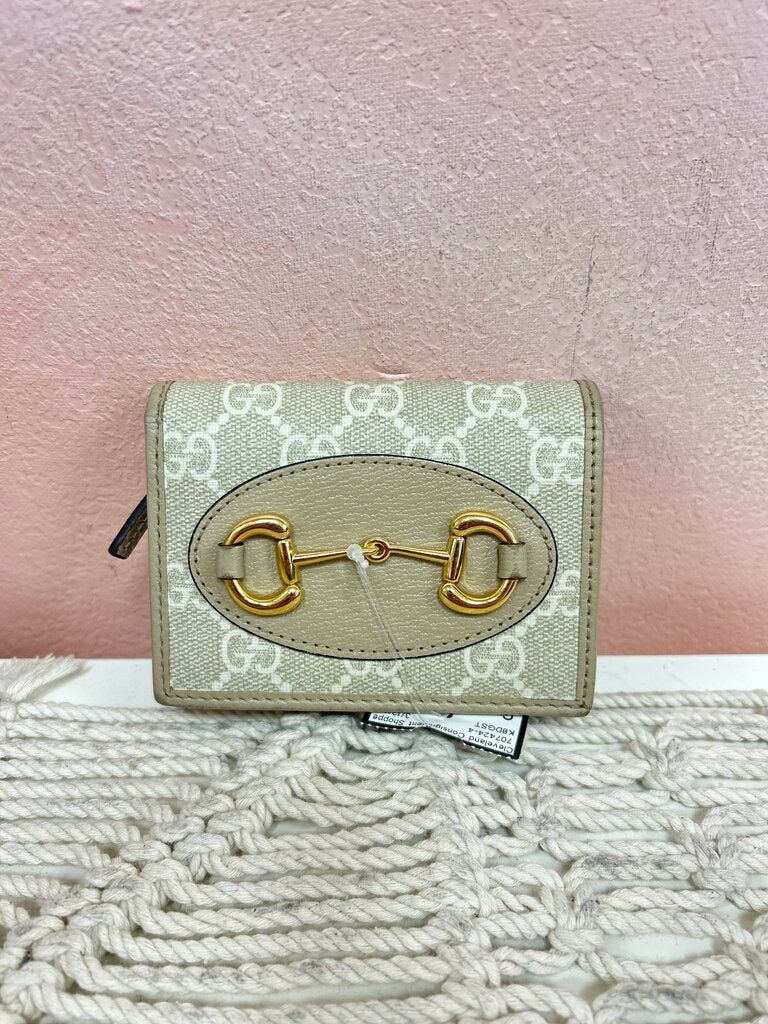 Gucci Beige Monogram Horsebit 1955 Wallet w/Box