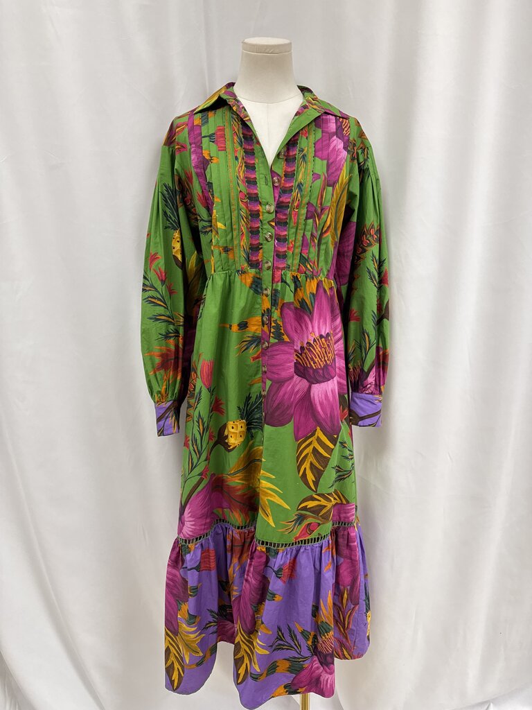 Farm Rio Green Floral Button Up Maxi Dress