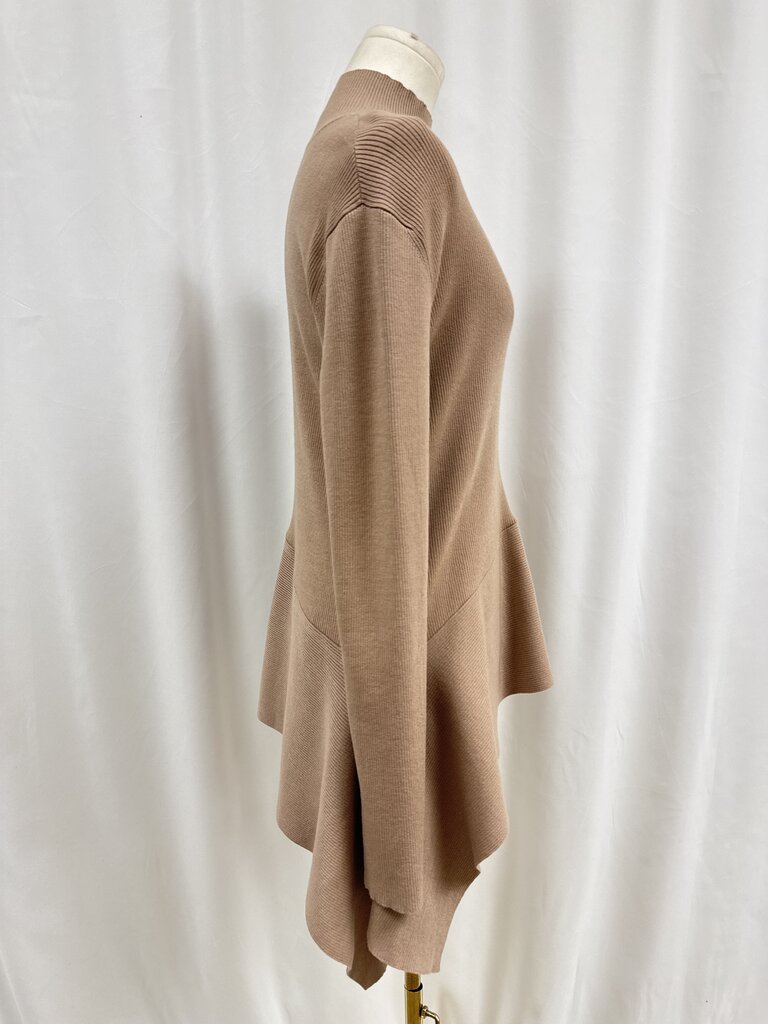 Adeam Tan Ribbed Mock Neck Asymmetrical Top