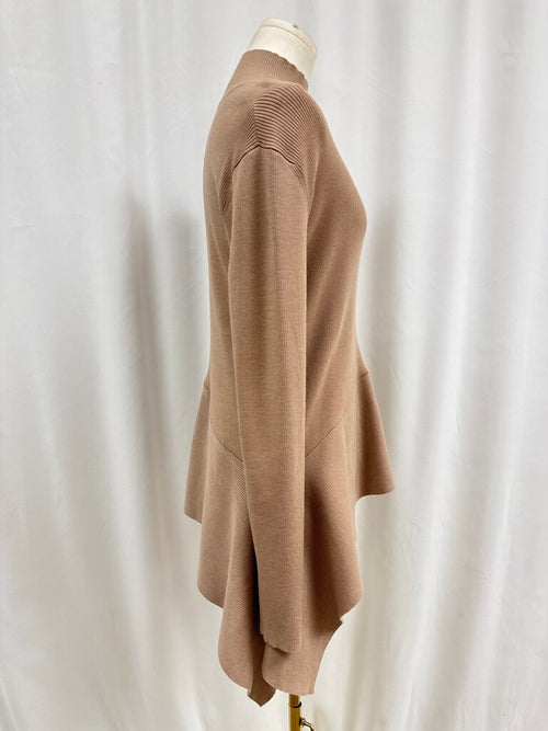 Adeam Tan Ribbed Mock Neck Asymmetrical Top
