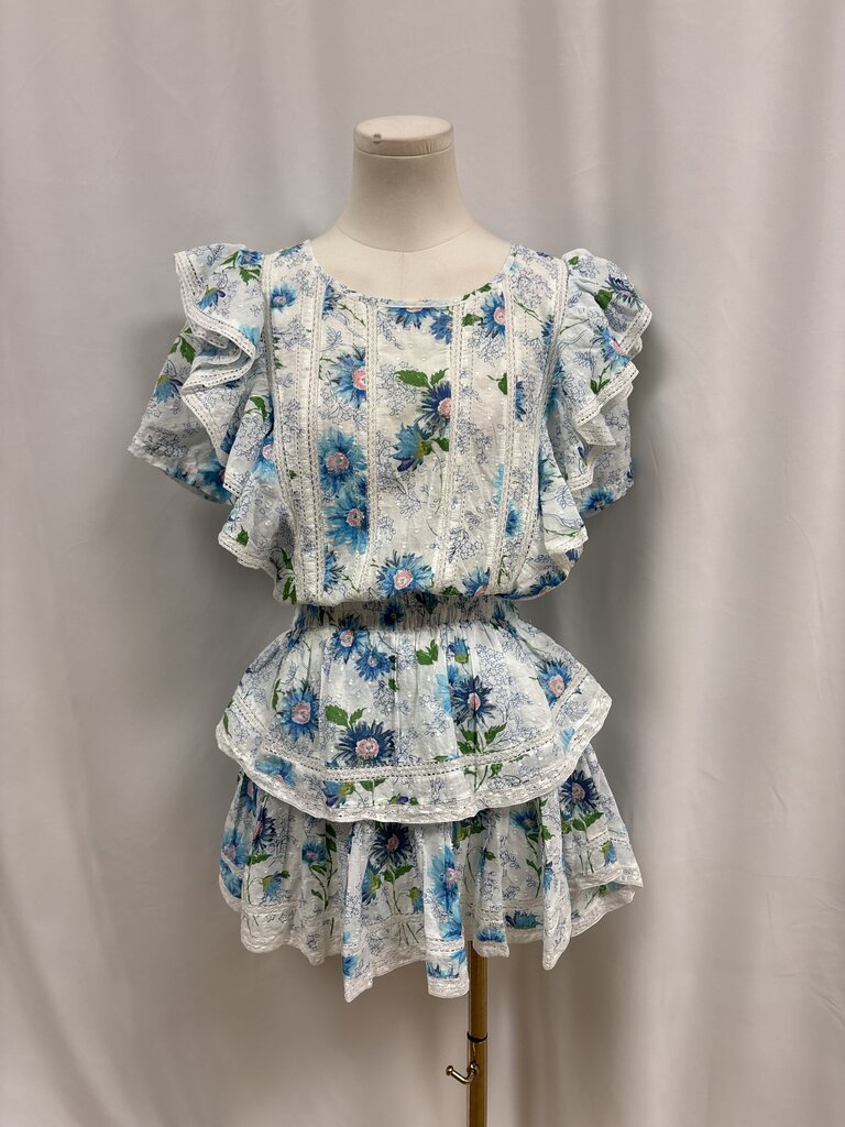 LoveShackFancy Blue Floral Mini Dress