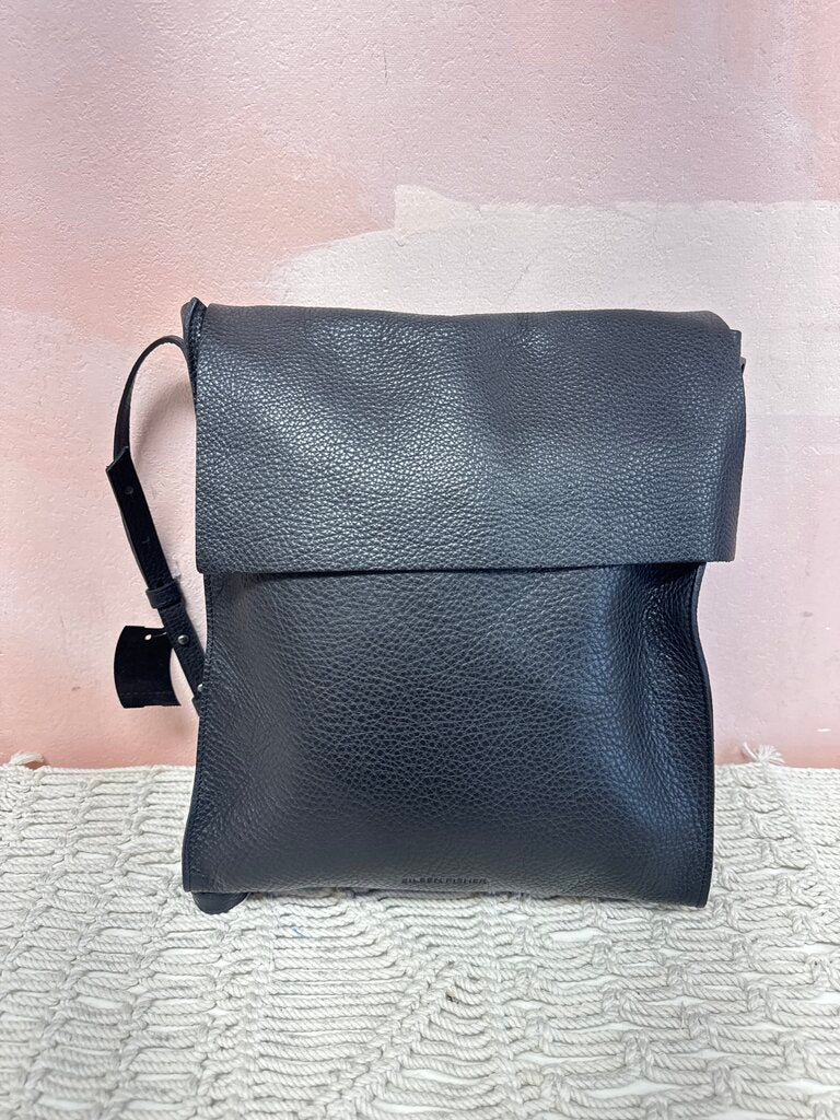 Eileen Fisher Black Pebbled Leather Flap Bag