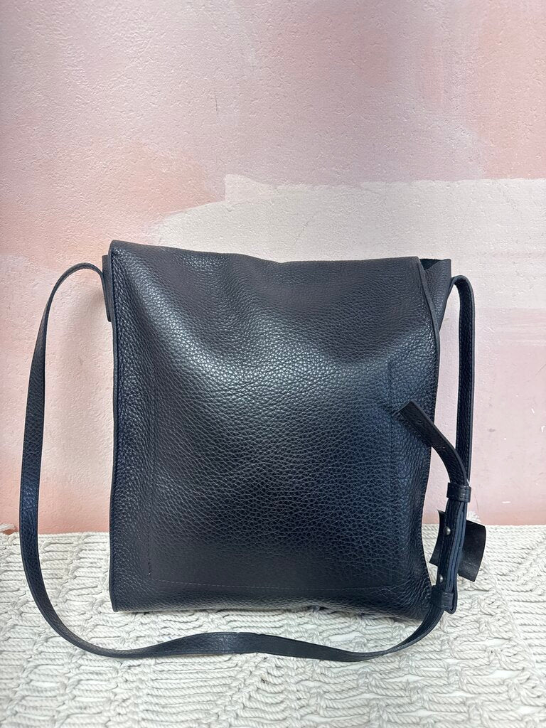 Eileen Fisher Black Pebbled Leather Flap Bag