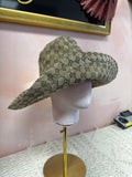 Gucci Logo Canvas Wide Brim Bucket Hat w/Bag