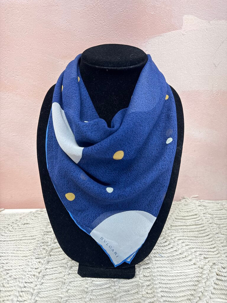 Bulgari Blue Printed Silk Scarf NWT