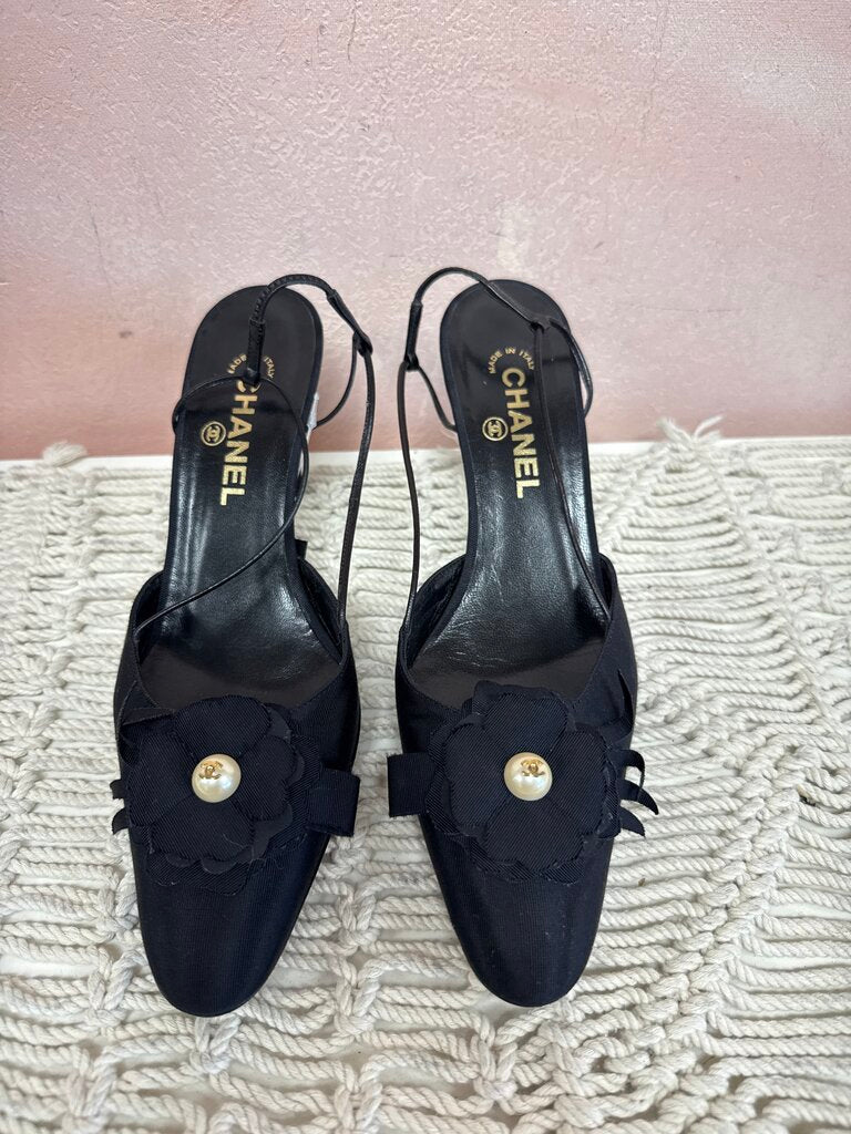 Chanel Black Classic Slingback w/Box