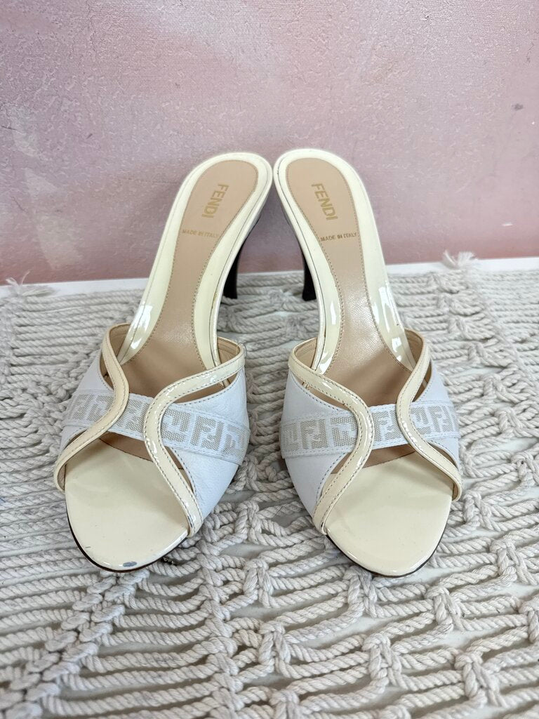 Fendi Cream Patent Open Toe Heel w/Box