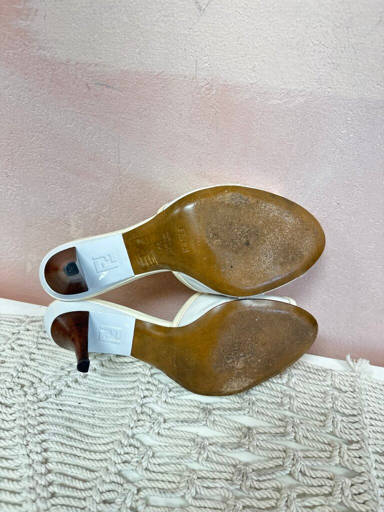 Fendi Cream Patent Open Toe Heel w/Box