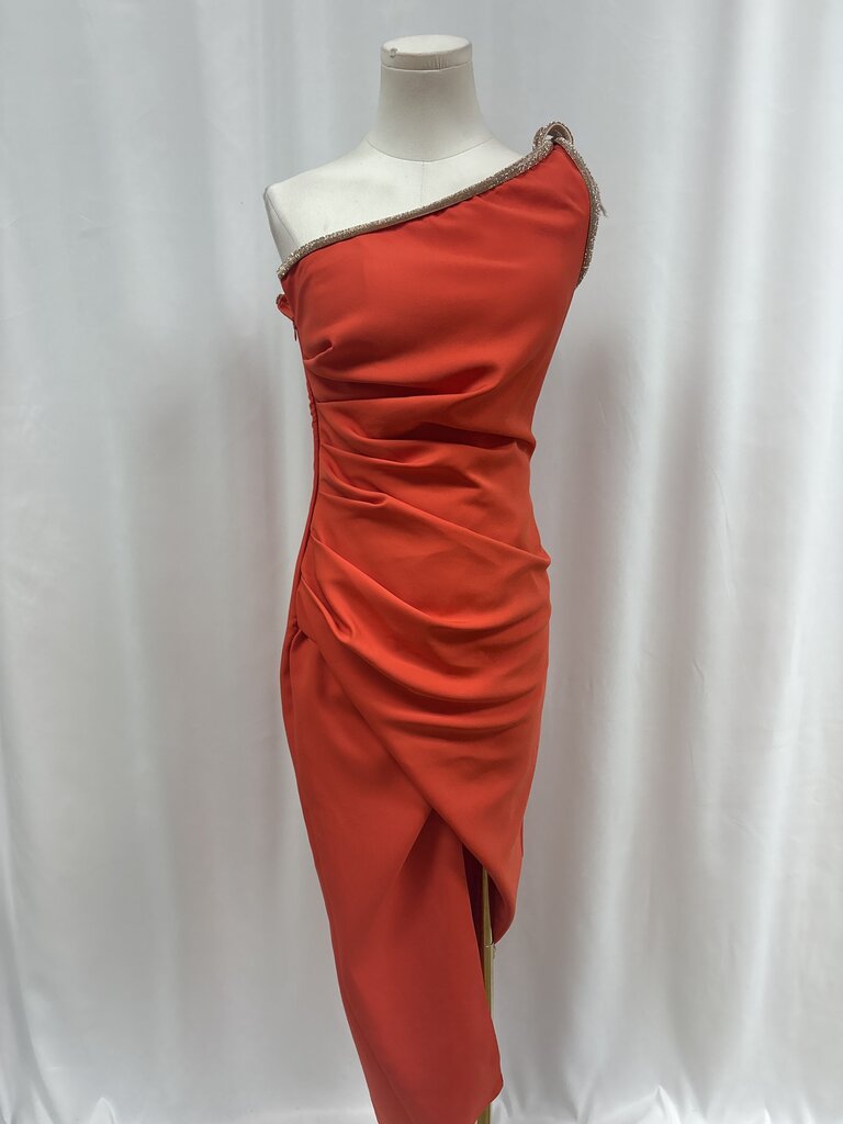 Rengin range One Shoulder Crystal Trim Evening Gown NWT