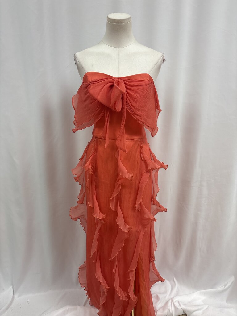 Hutch Coral Ruffle Strapless Maxi Dress