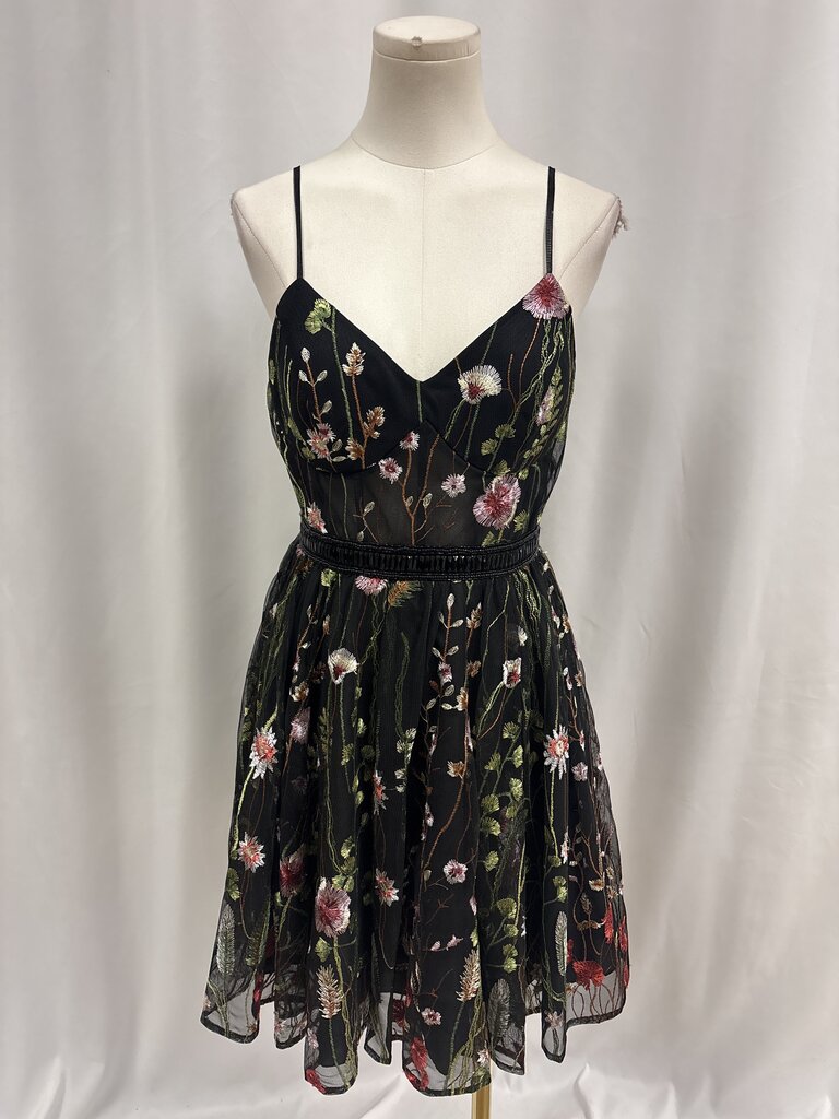 Mac Duggal Floral Embroidered Belted Dress