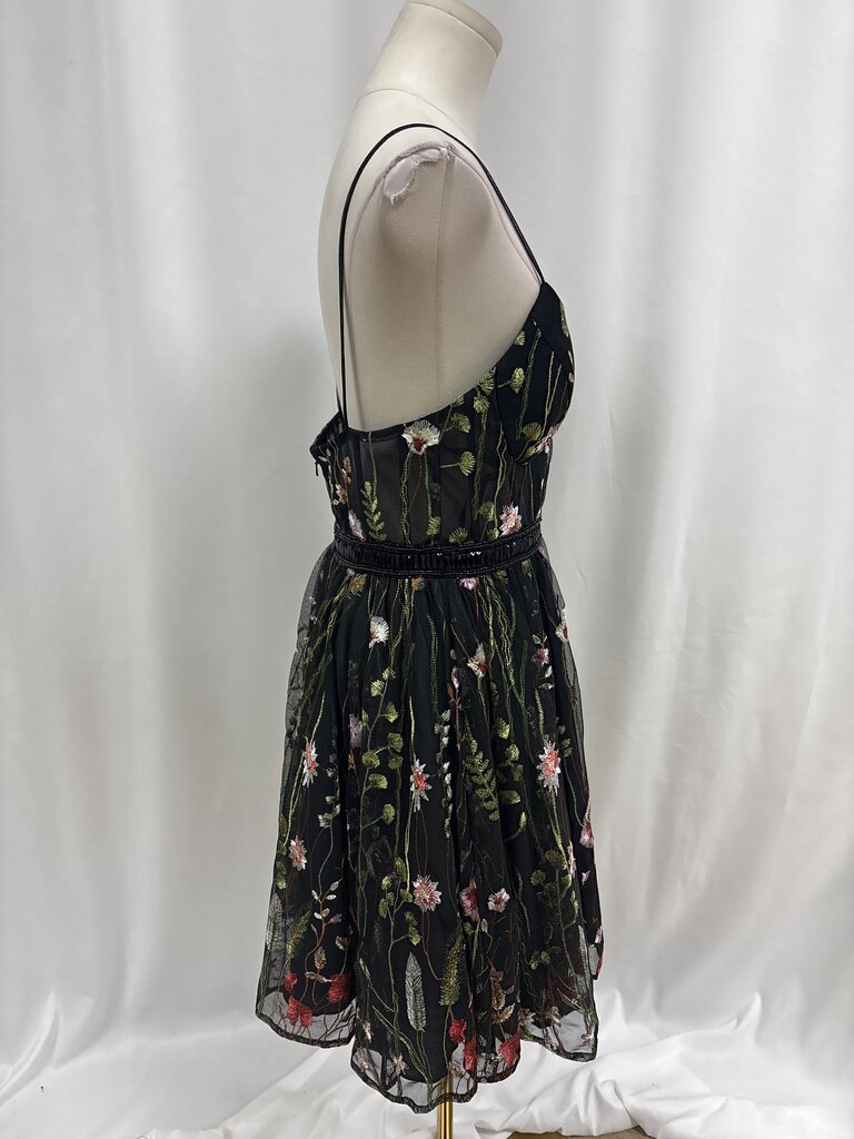 Mac Duggal Floral Embroidered Belted Dress