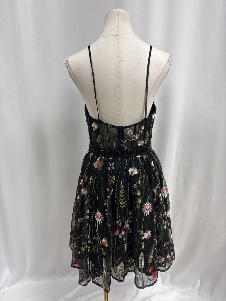 Mac Duggal Floral Embroidered Belted Dress