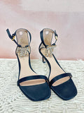 Stuart Weitzman Black Kitten Heel Embellished Sandal w/Box
