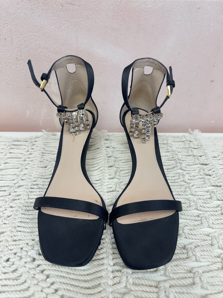 Stuart Weitzman Black Kitten Heel Embellished Sandal w/Box