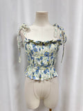 Winston White Blue Floral Ruffle Tank