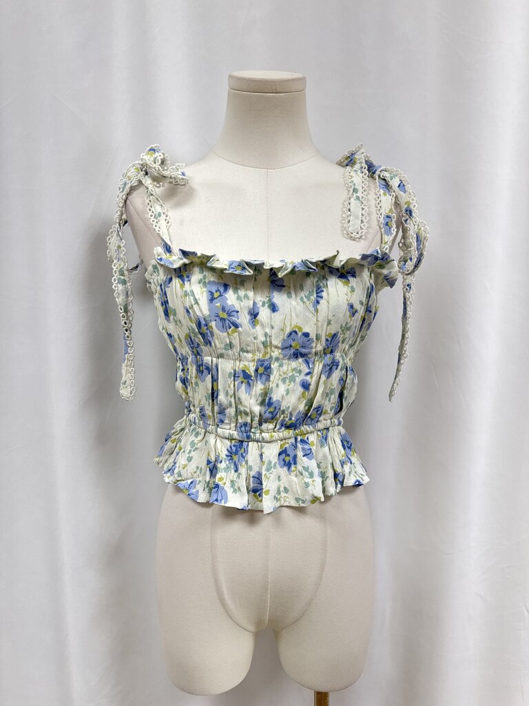 Winston White Blue Floral Ruffle Tank