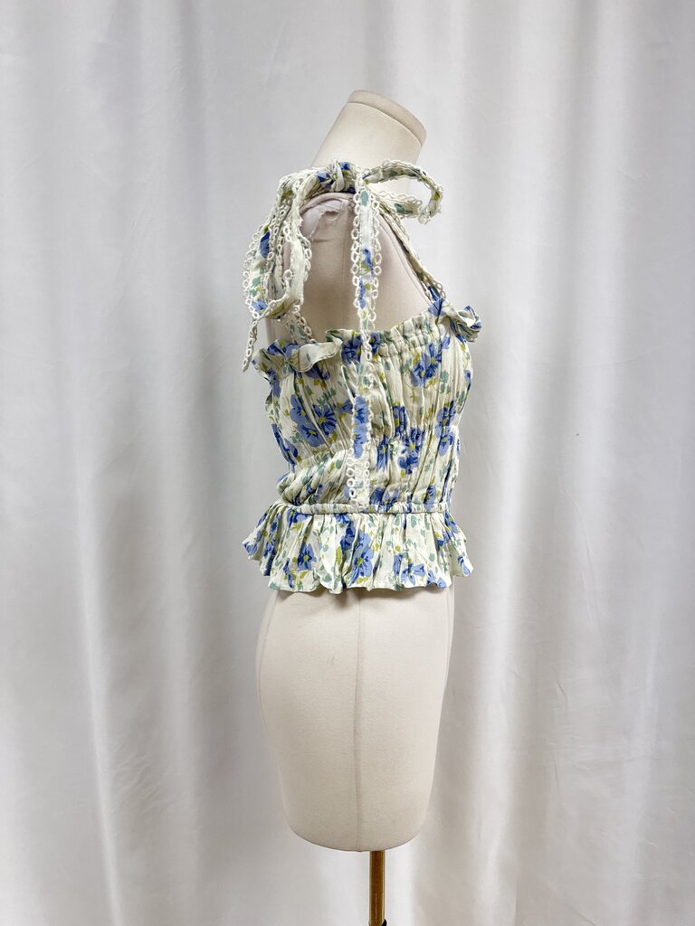 Winston White Blue Floral Ruffle Tank