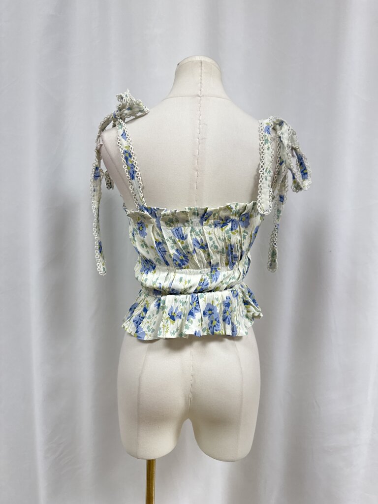 Winston White Blue Floral Ruffle Tank