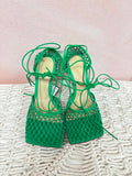 Bottega Green Mesh Strappy Sandals