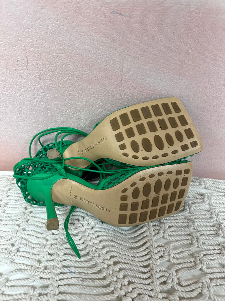 Bottega Green Mesh Strappy Sandals