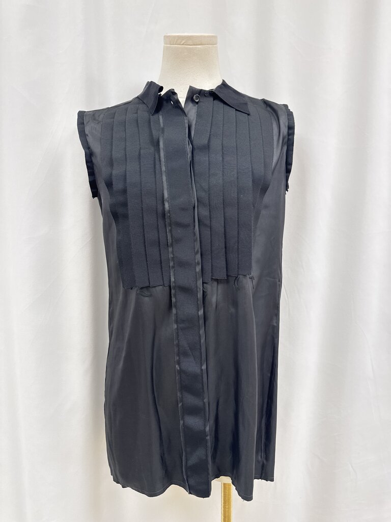 Lanvin Black Pleated Grosgrain Top