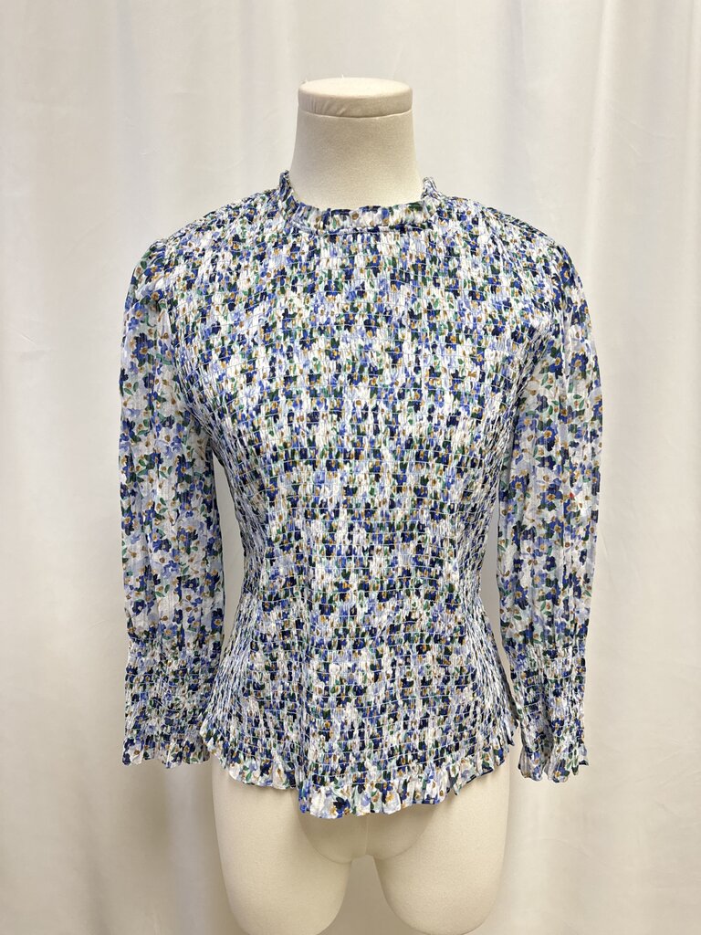 Veronica Beard Blue Smocked Top NWT